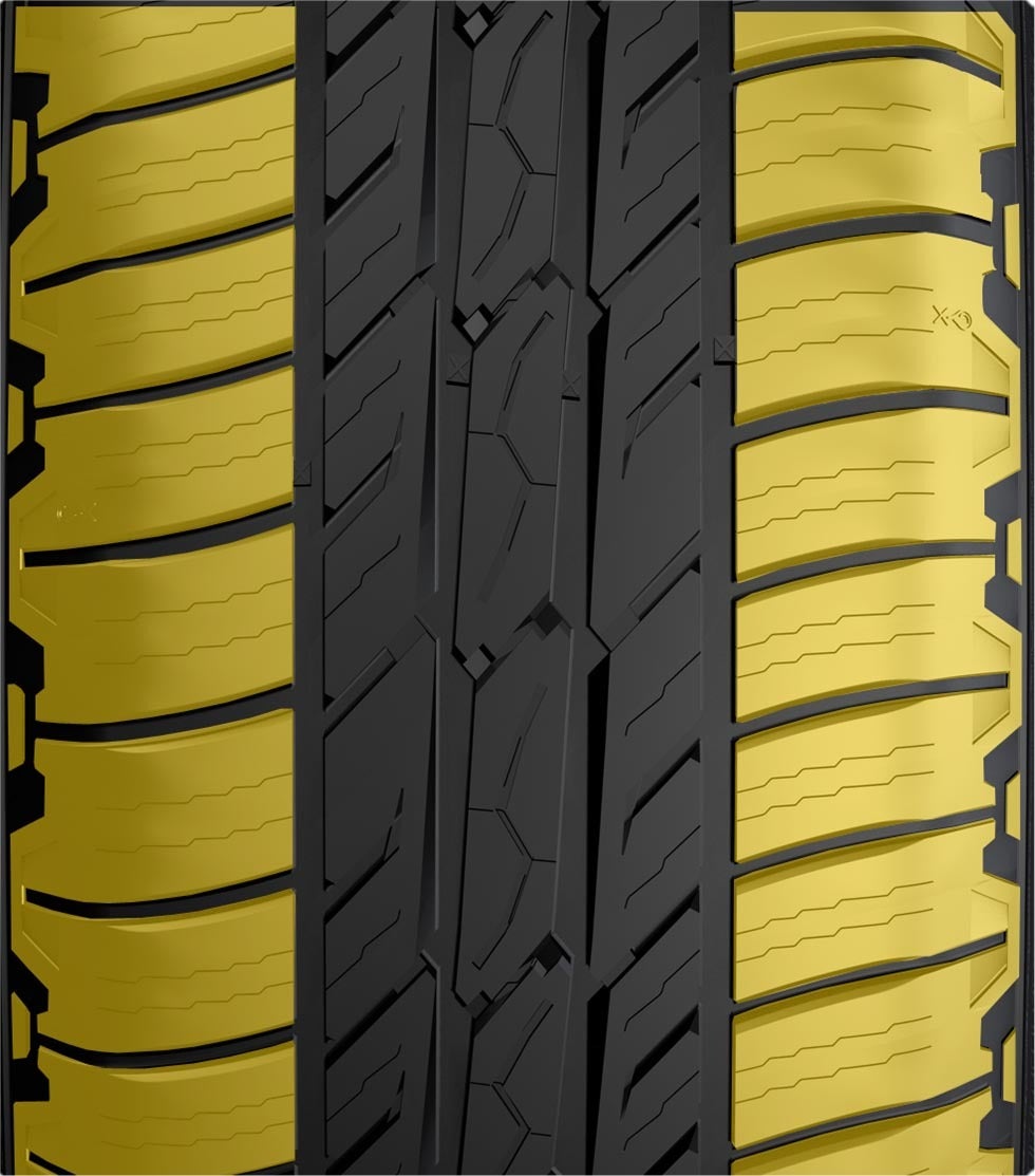 (desenho 3D da banda de rodagem do pneu Bravuris 4x4 - com destaque nos ombos do pneu)